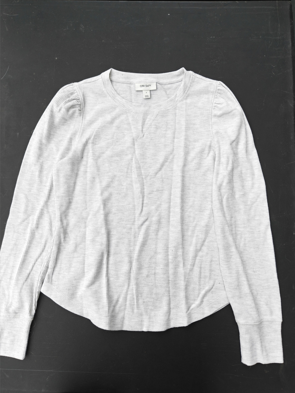 On-34th White Rib-Knit Long Sleeve Crew Light Grey